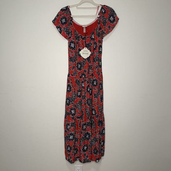 Knox Rose Maxi Dress Women's Small Flutter Short Sleeve A-Line Red Floral - Picture 1 of 8